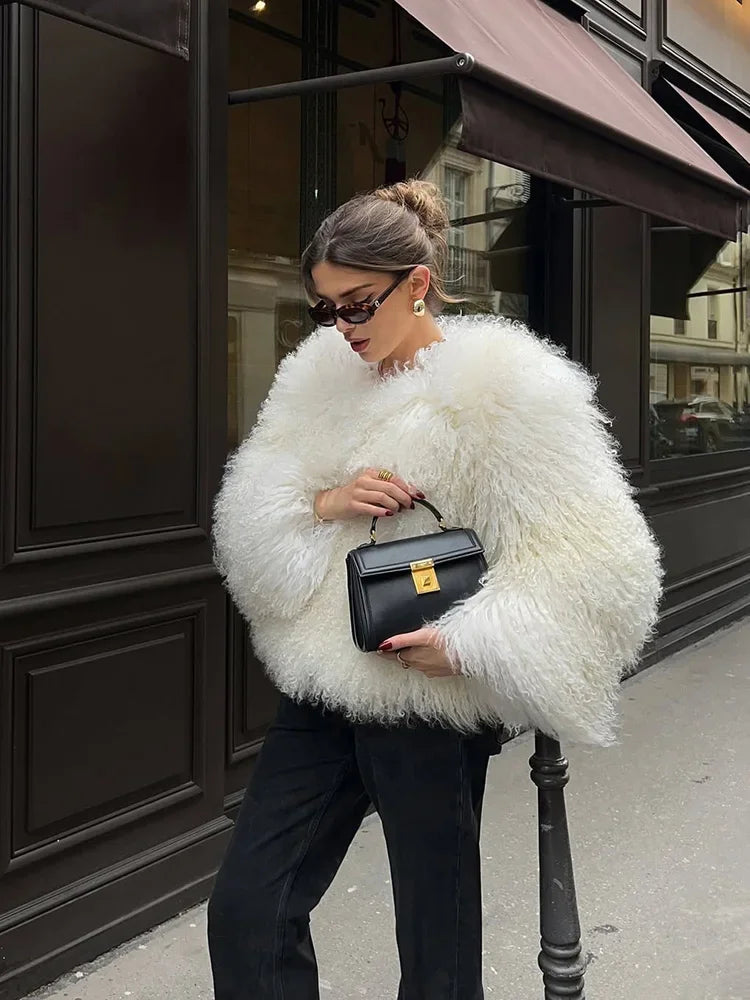 Valentina Fringe Fluffy Faux Fur Jacket