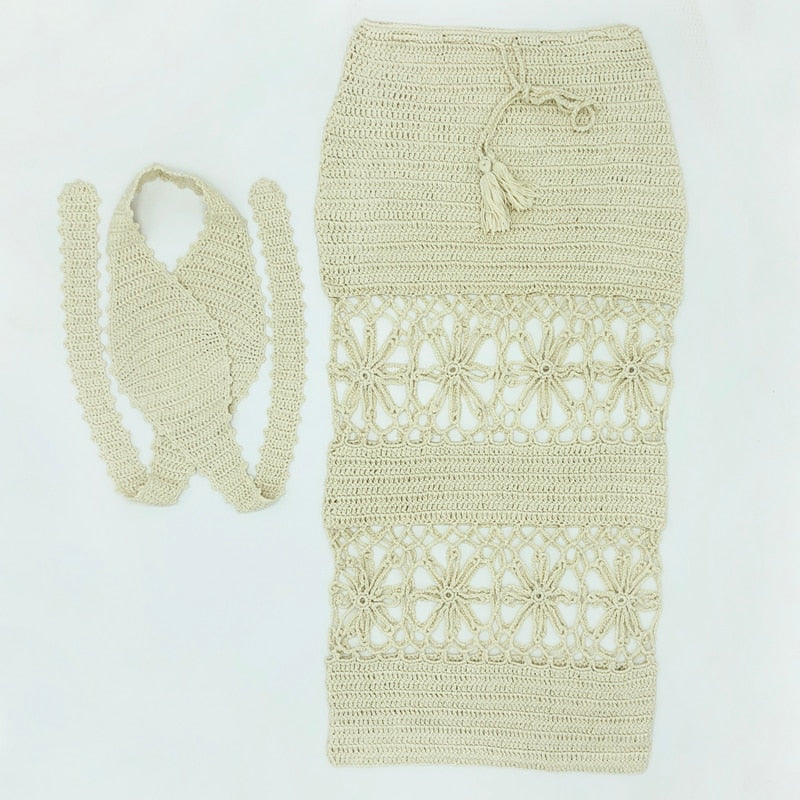 Crochet Crossed Top &amp; skirt set