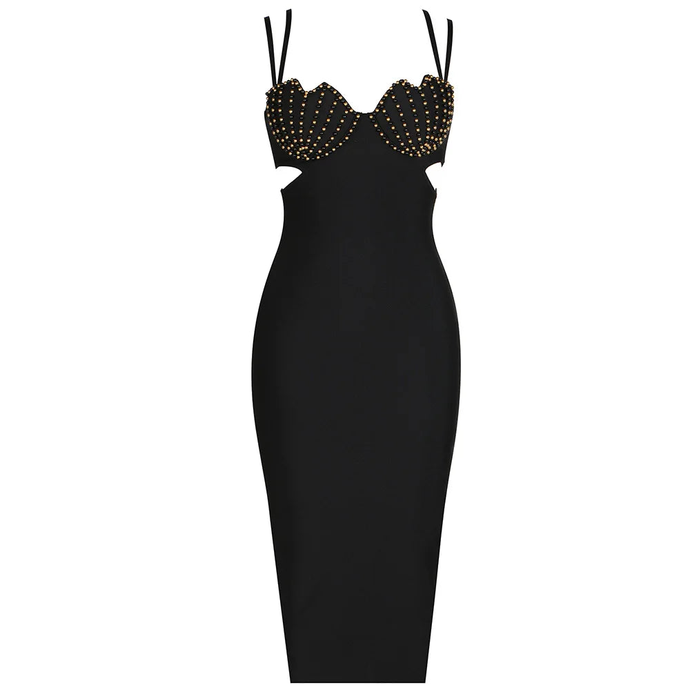 Noir Blanc Sleek V-Neck Bodycon Dress - Celestia Couture