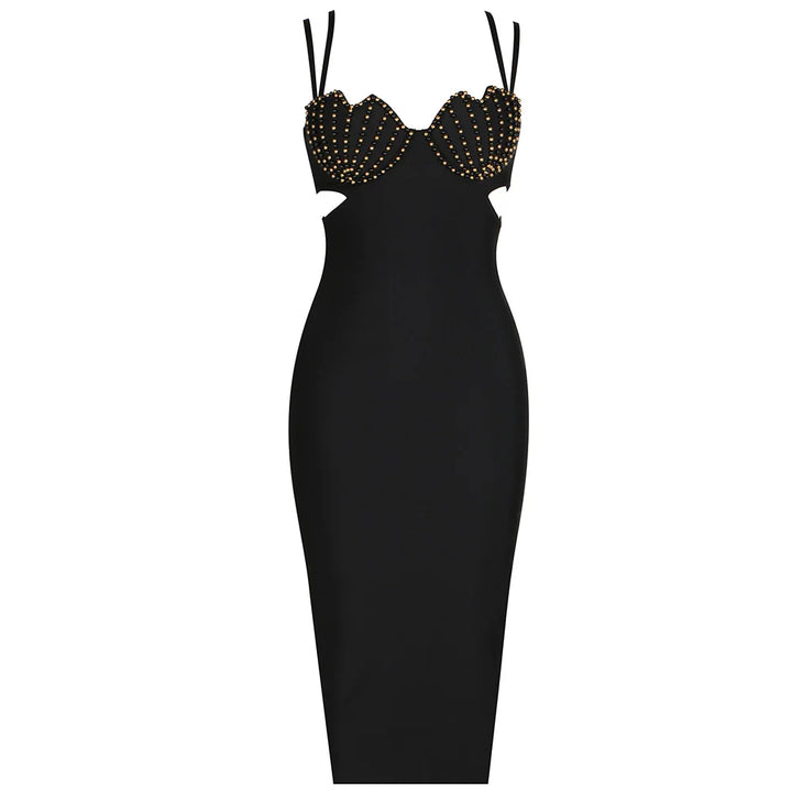 Noir Blanc Sleek V-Neck Bodycon Dress - Celestia Couture
