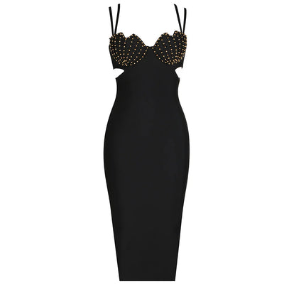 Noir Blanc Sleek V-Neck Bodycon Dress - Celestial Couture