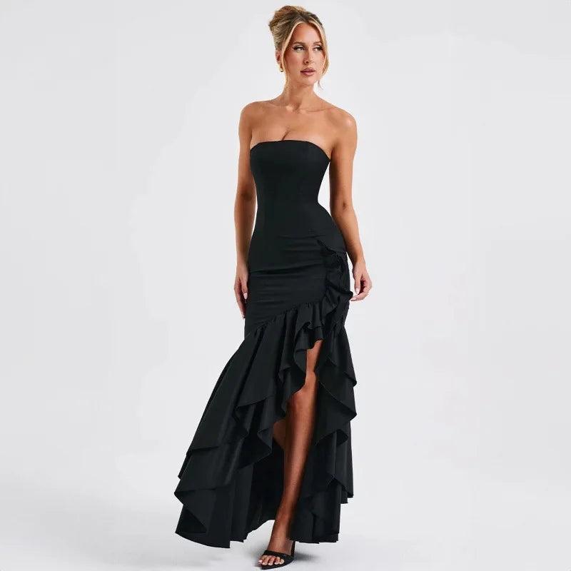 Strapless Ruffle Backless Sexy Dress Women 2024 Elegant Evening Prom Dress Bodycon Maxi Long Summer Dress Vestidos - Celestial Couture