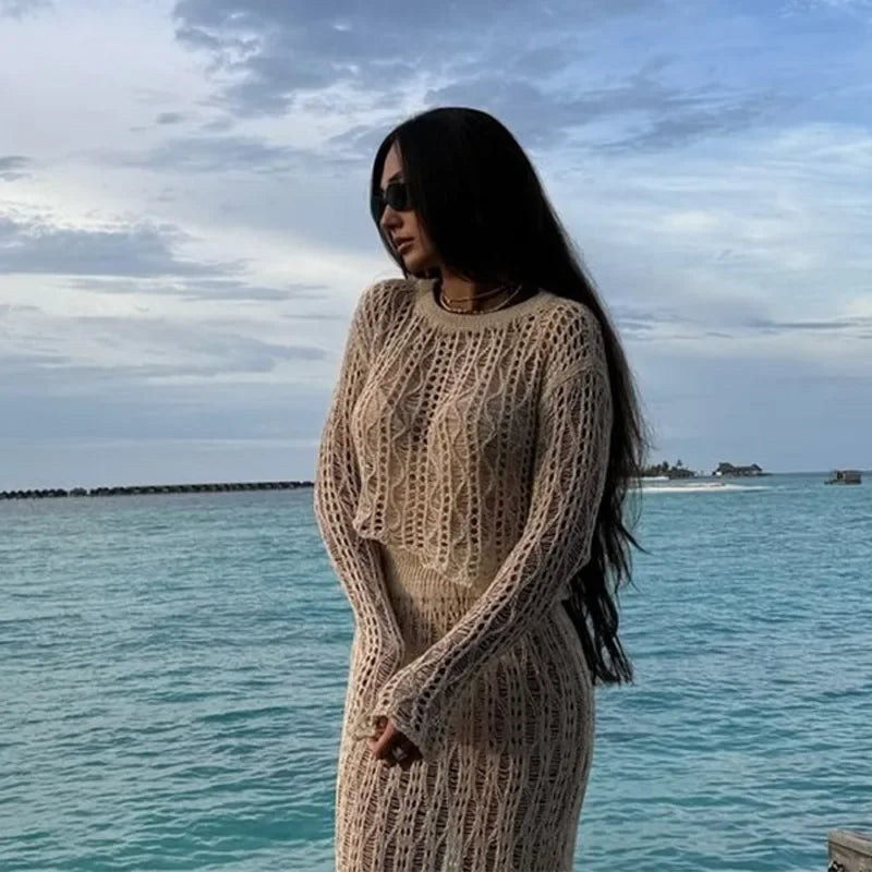 Enchanting Elegance Crochet Skirt Suit - Celestial Couture