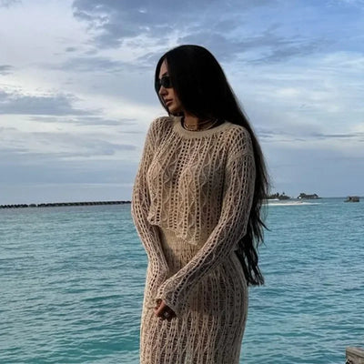 Enchanting Elegance Crochet Skirt Suit - Celestial Couture