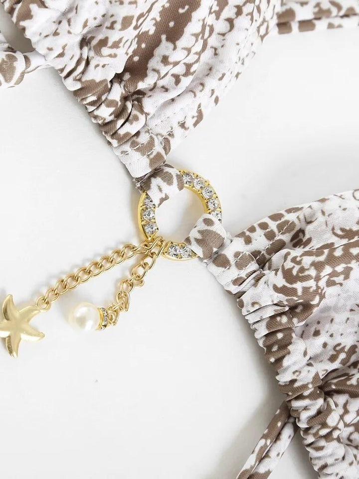 Criss Cross Snake Print Thong Bikini