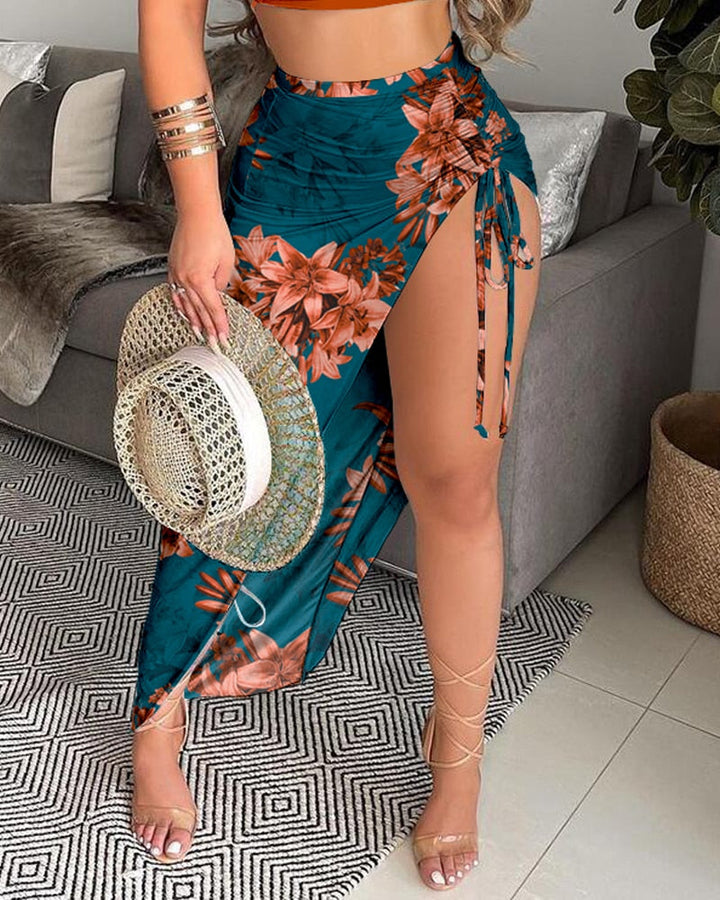 Two Pieces Crop Top &amp; Drawstring skirt- multiple prints