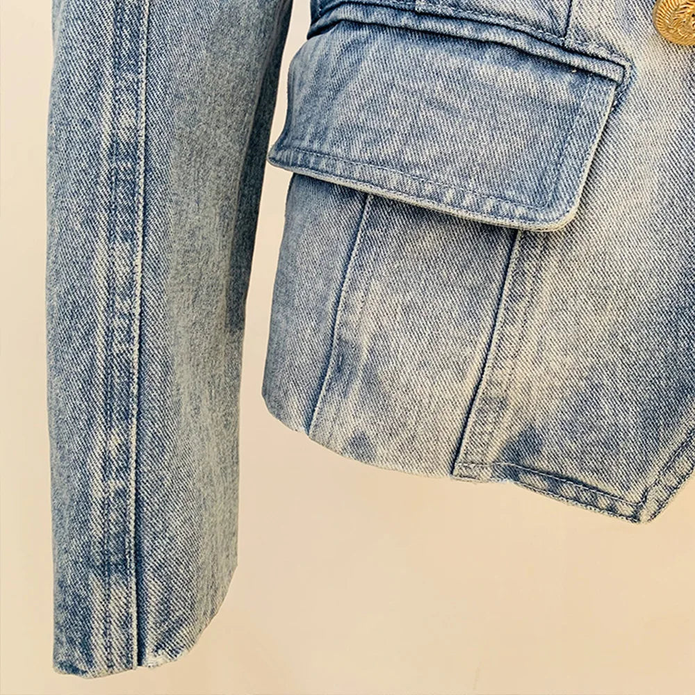 Mona Double Breasted Denim Jeans Short Blazer