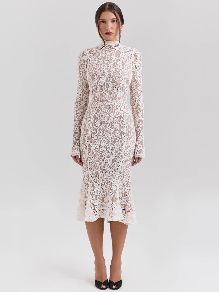 Mona Long Sleeve Lace Midi Dress