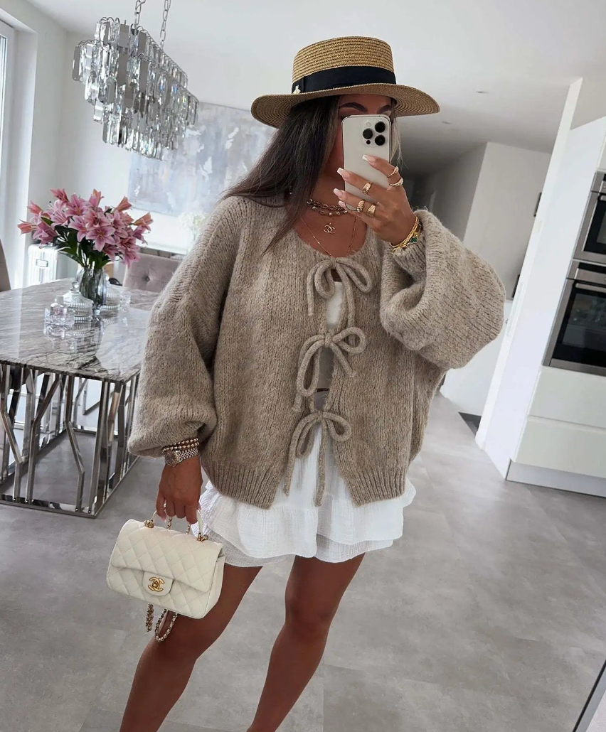 Eva | Knitted Bow Cardigan - Celestial Couture