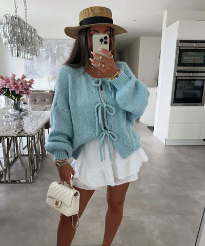 Eva | Knitted Bow Cardigan - Celestial Couture