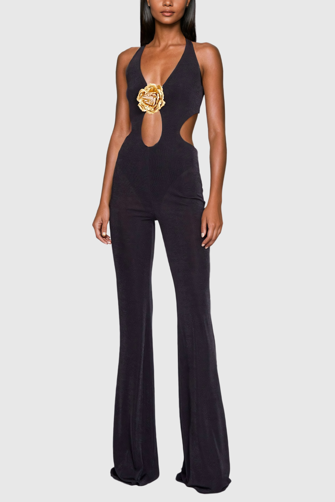 Schuyler Cutout Flower Backless Jumpsuit - Celestia Couture