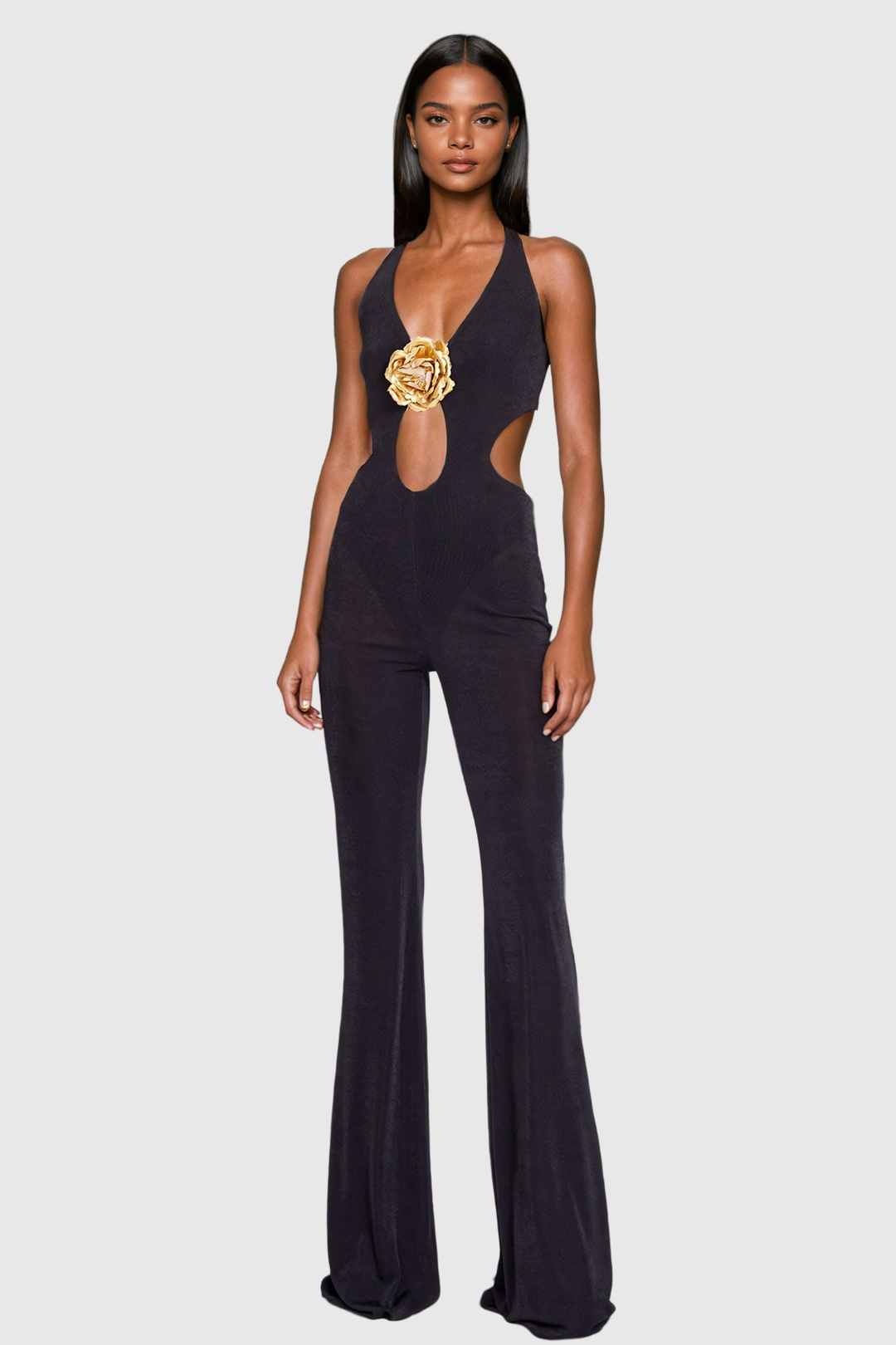 Schuyler Cutout Flower Backless Jumpsuit - Celestia Couture