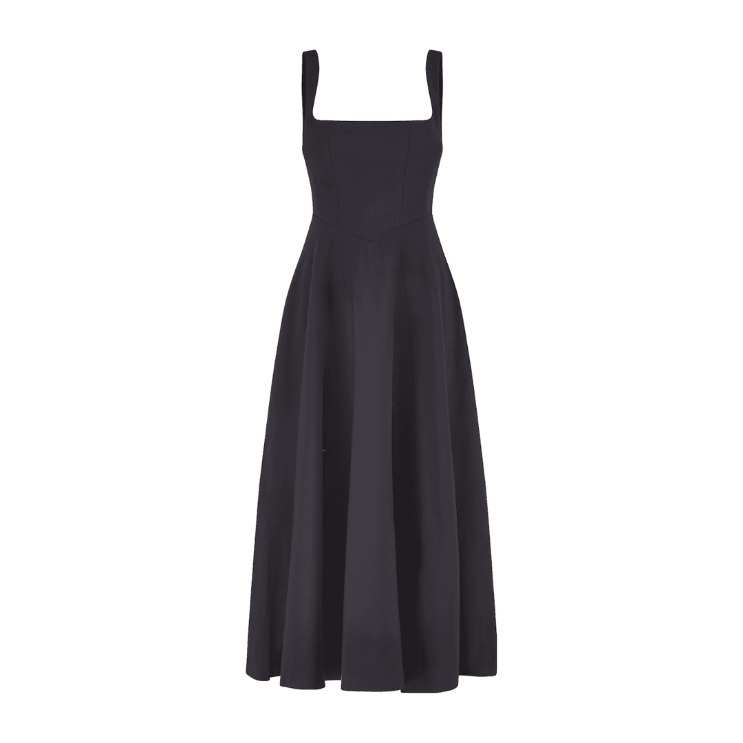 Celestia High Waist Square Neck Midi Dress | Black - Celestia Couture