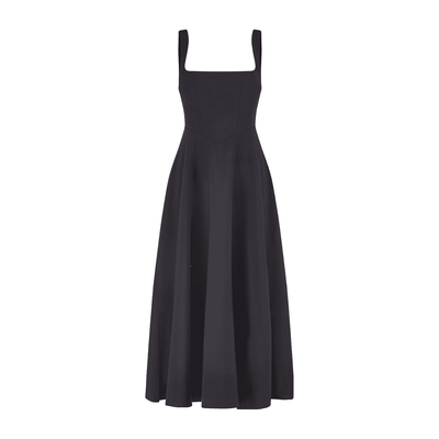Celestia High Waist Square Neck Midi Dress | Black - Celestial Couture