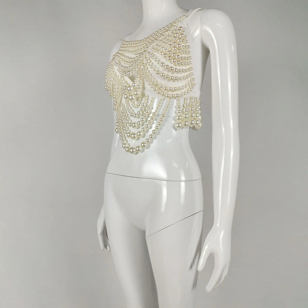 Sleeveless Full Pearl Beading Top - Celestia Couture