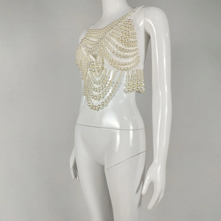 Sleeveless Full Pearl Beading Top - Celestia Couture