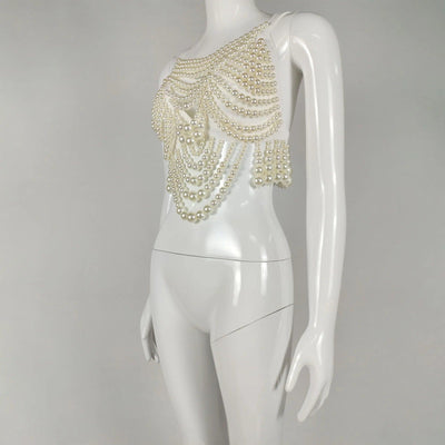Sleeveless Full Pearl Beading Top - Celestial Couture