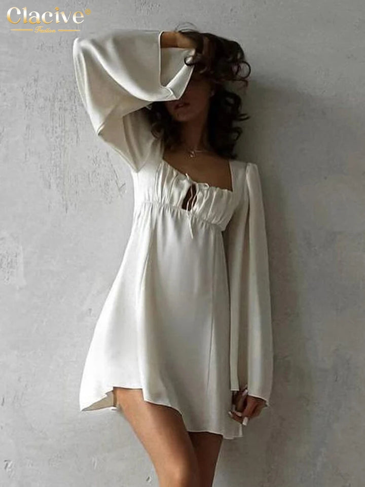 Ivory Silk Satin Mini Dress - Celestia Couture