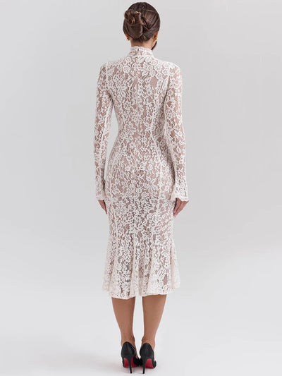 Mona Long Sleeve Lace Midi Dress
