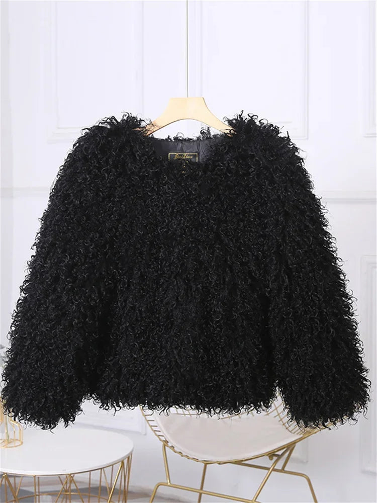 Valentina Fringe Fluffy Faux Fur Jacket