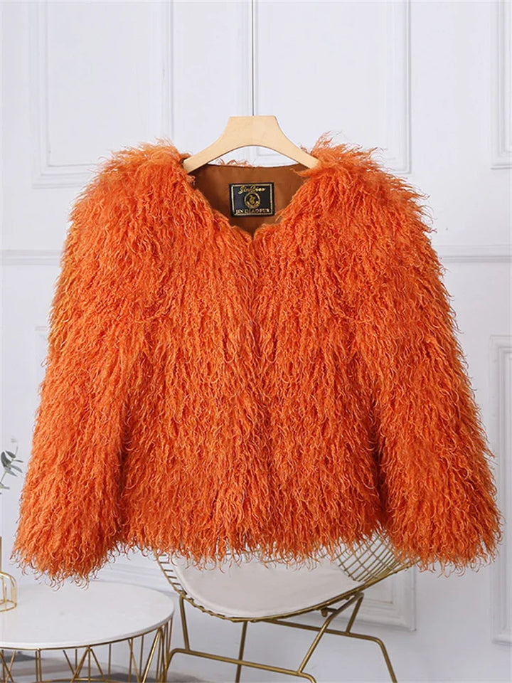 Valentina Fringe Fluffy Faux Fur Jacket