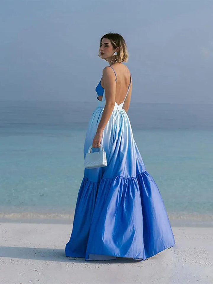 Hollowed Out Pleated Long Dress - Celestia Couture