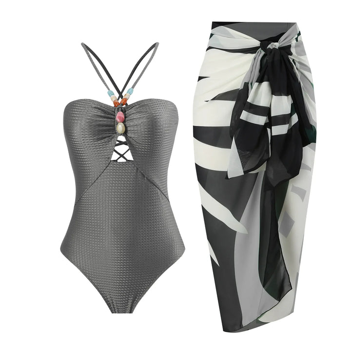 One Piece Retro Swimwear with matching skirt - multiple prints