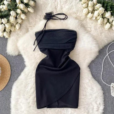 Sexy Strapless Mesh Dress Chic Vintage Evening Party Club Dress Women Chic Slim Ceremonial Hip Wrap Dress - Celestial Couture