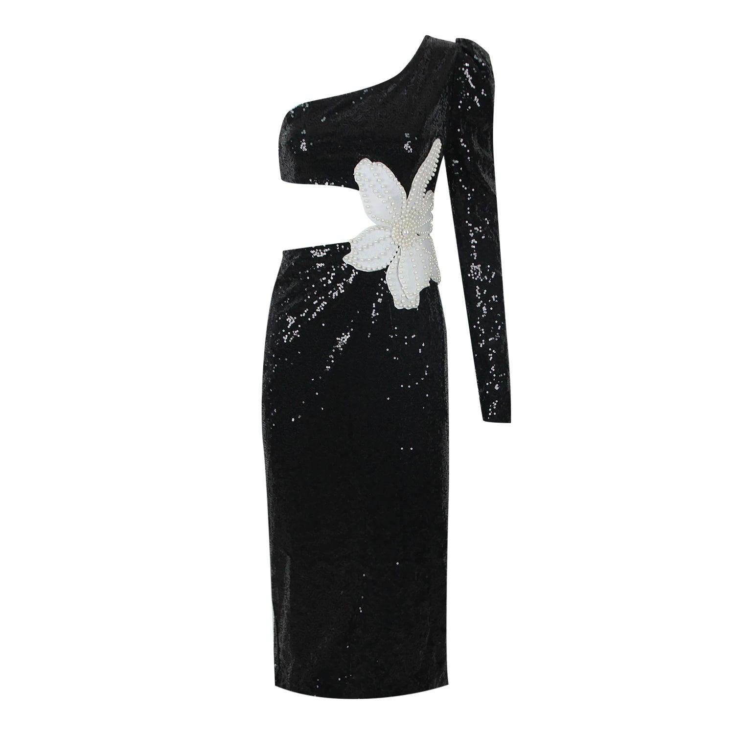 Midnight Blossom Asymmetrical Dress - Celestial Couture