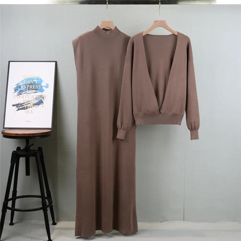 Stylish Knitted Sweater Dress Set - Celestial Couture