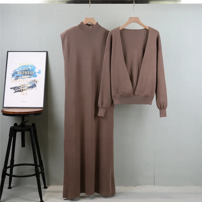 Stylish Knitted Sweater Dress Set - Celestial Couture