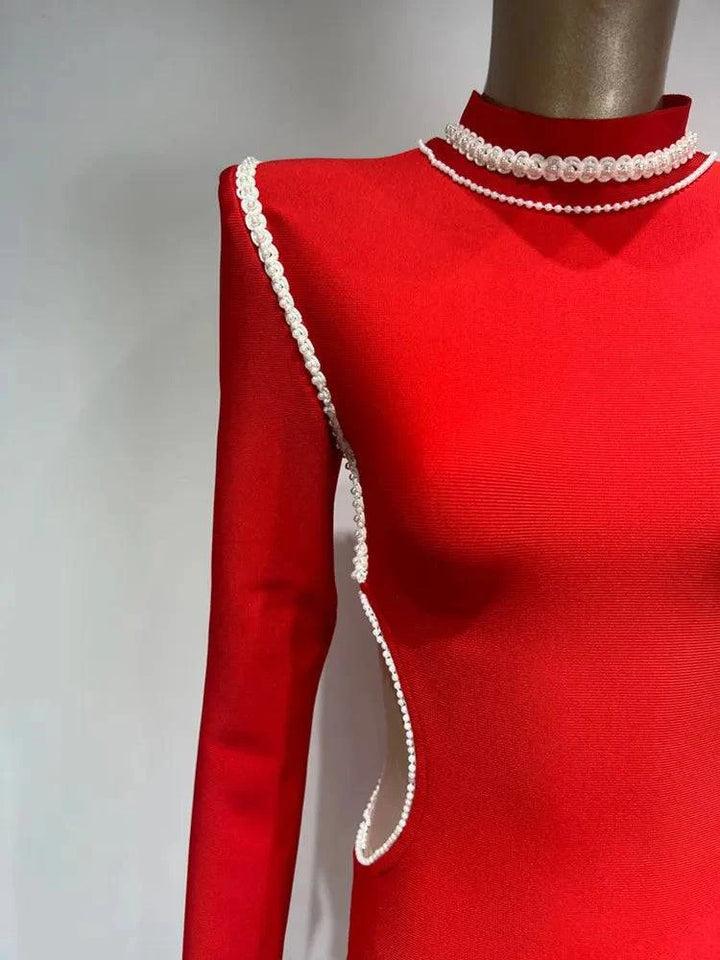 Scarlet Envy Turtleneck Midi Bodycon Dress - Celestia Couture