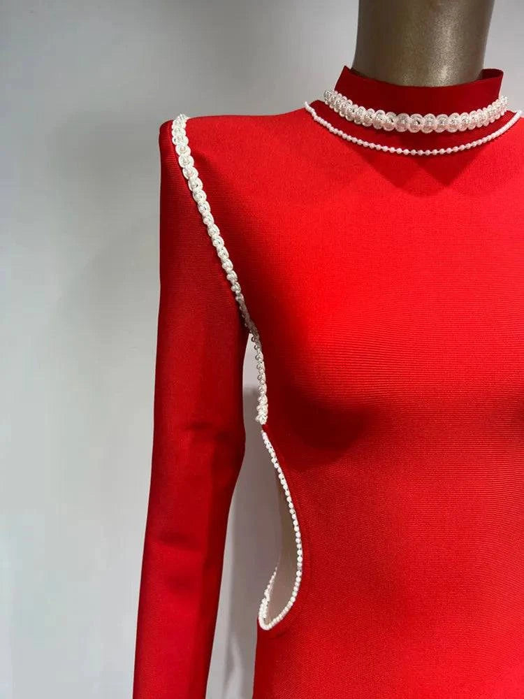 Scarlet Envy Turtleneck Midi Bodycon Dress - Celestial Couture