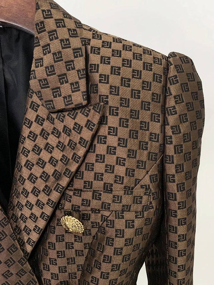 Brown Plaid Print Elegant Blazer Women - Celestia Couture