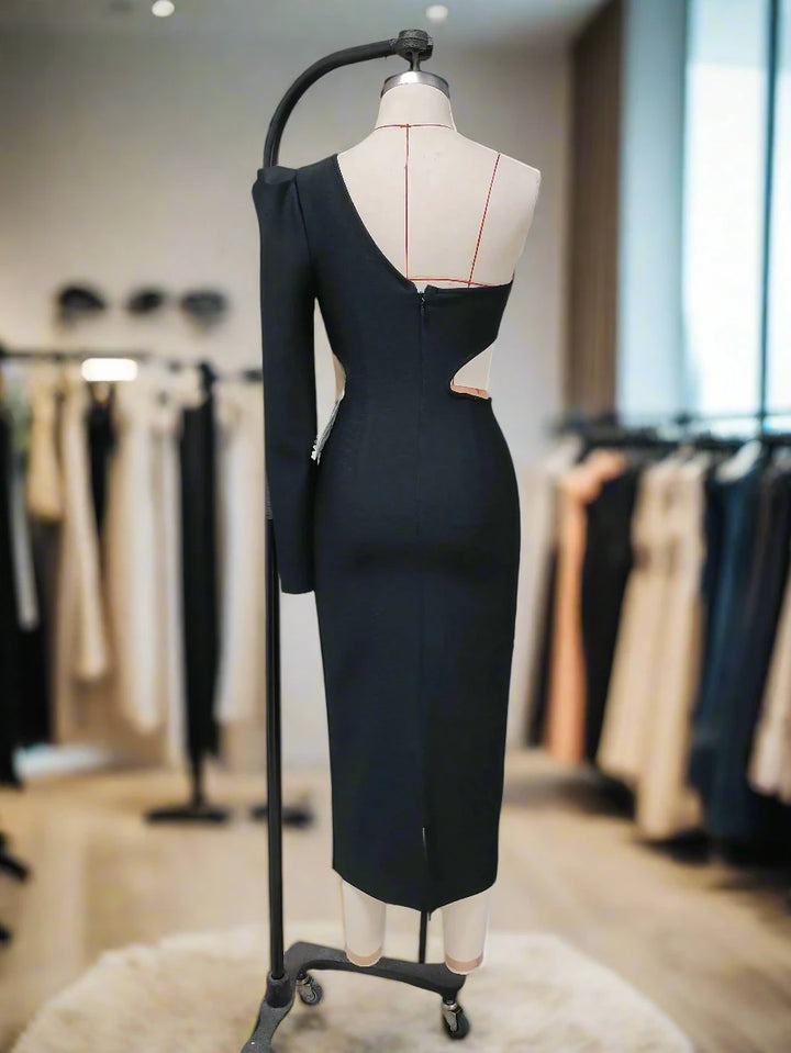 Midnight Blossom Asymmetrical Dress - Celestia Couture