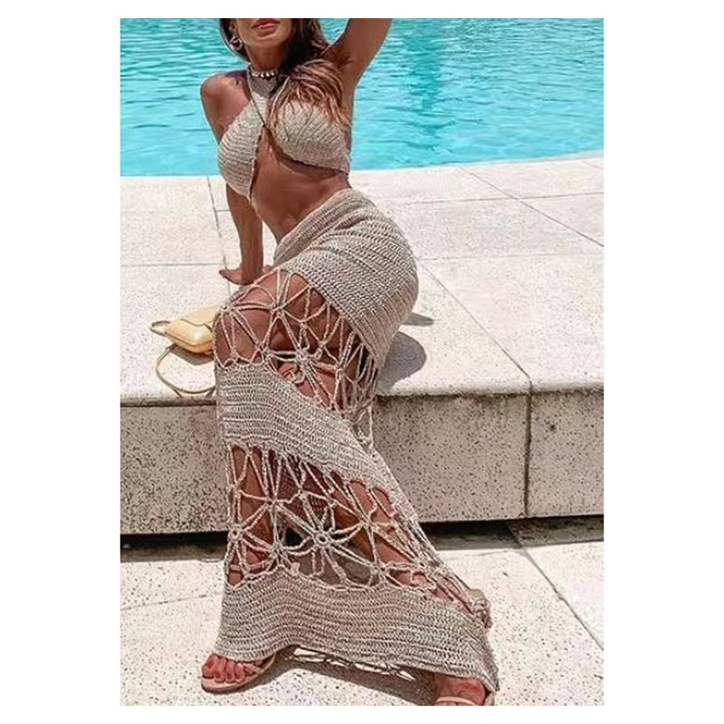 Crochet Crossed Top &amp; skirt set