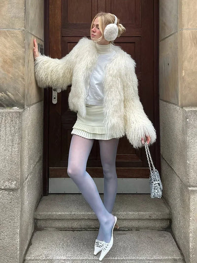 Valentina Fringe Fluffy Faux Fur Jacket