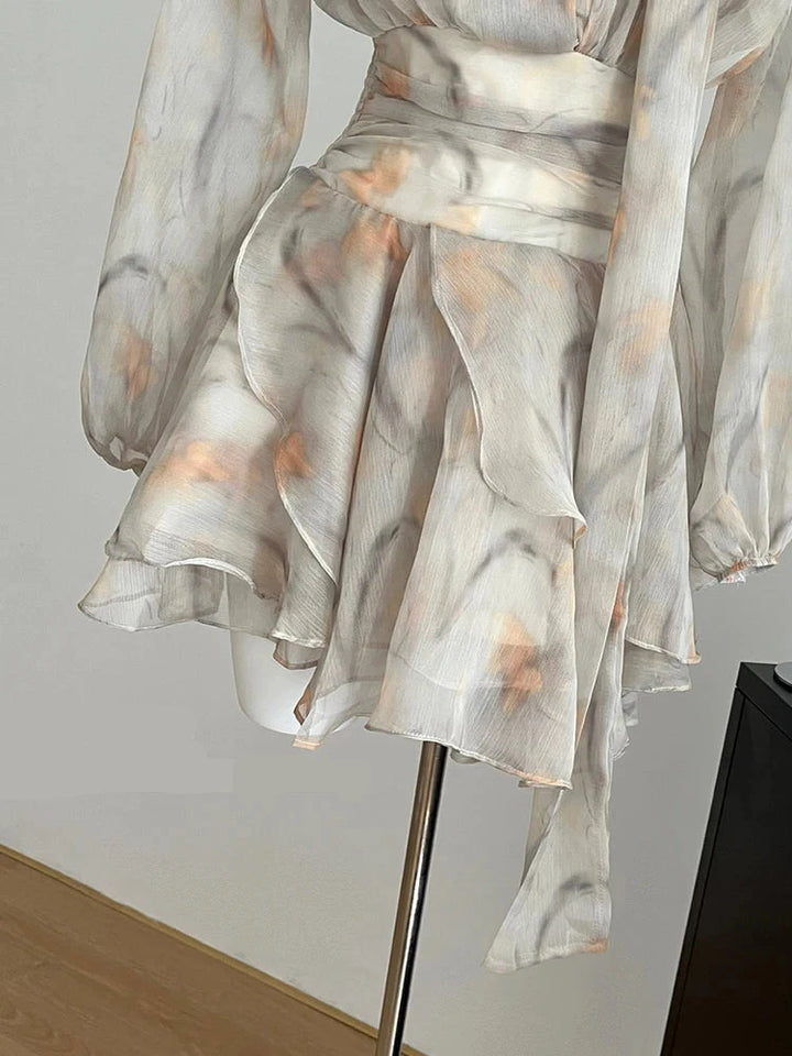 French Floral Chiffon Dress Set - Celestia Couture