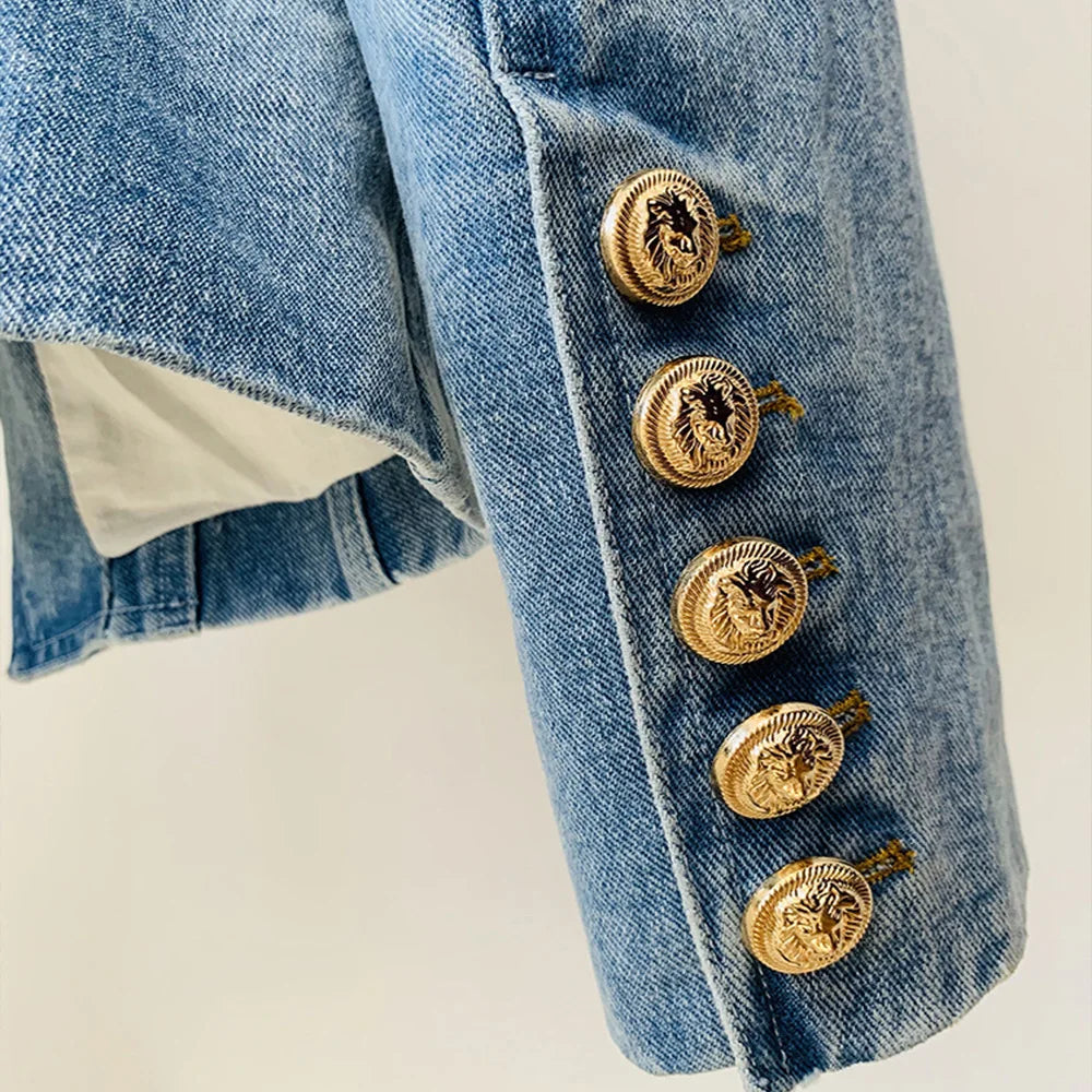 Mona Double Breasted Denim Jeans Short Blazer