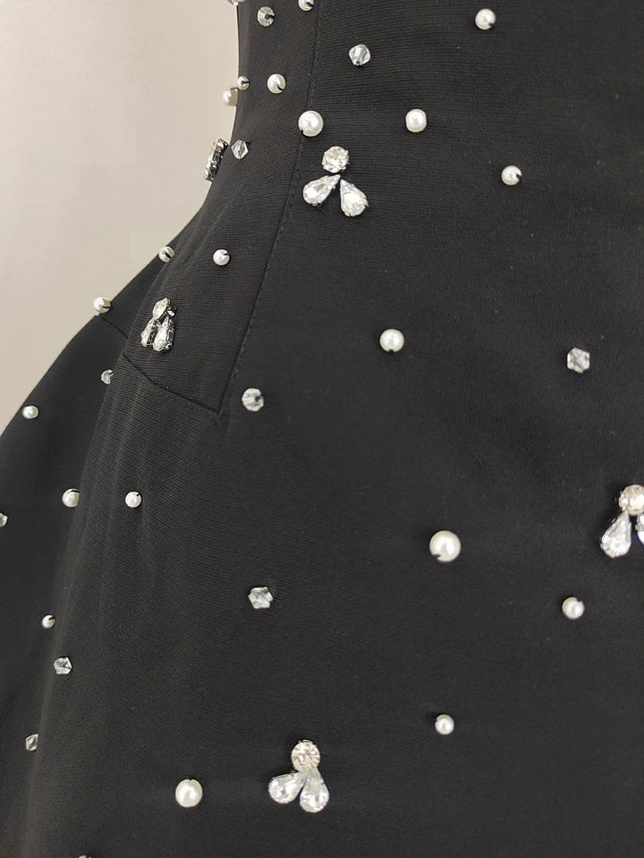 Parisian Glam Diamond-Spliced Mini Dress - Celestia Couture
