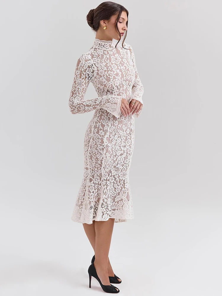 Mona Long Sleeve Lace Midi Dress