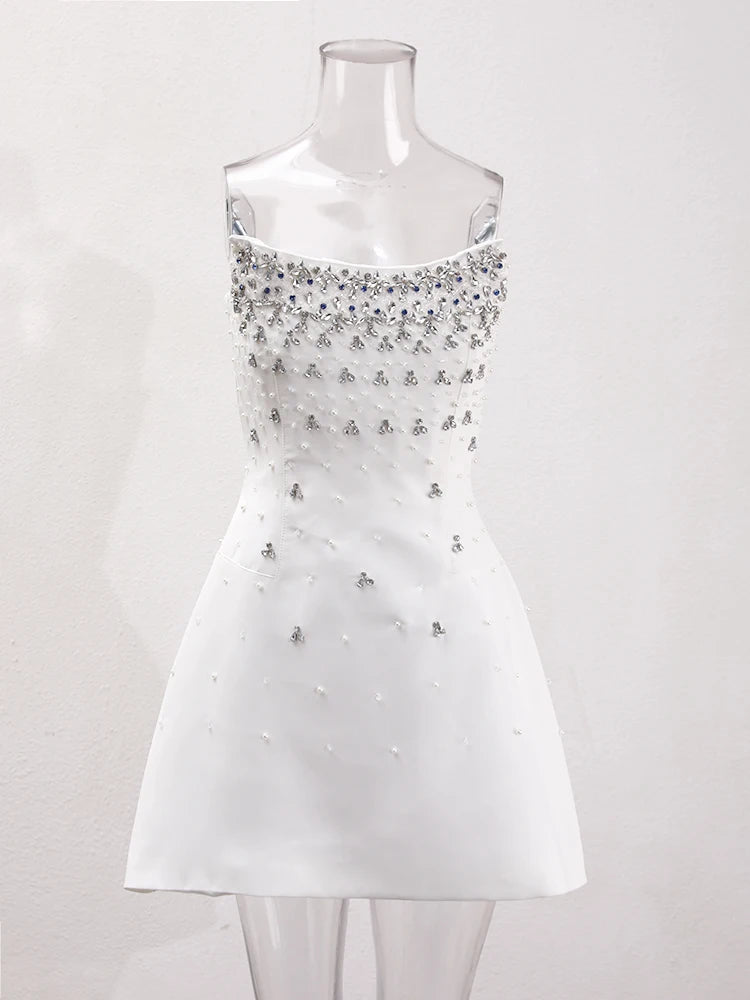 Parisian Glam Diamond-Spliced Mini Dress - Celestia Couture