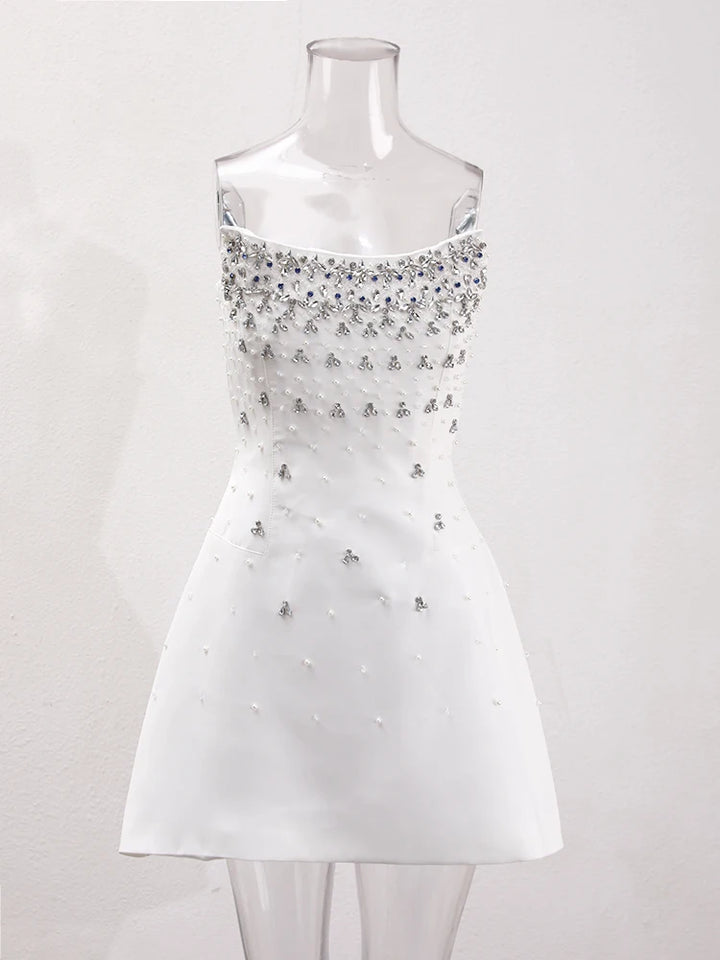 Parisian Glam Diamond-Spliced Mini Dress - Celestia Couture