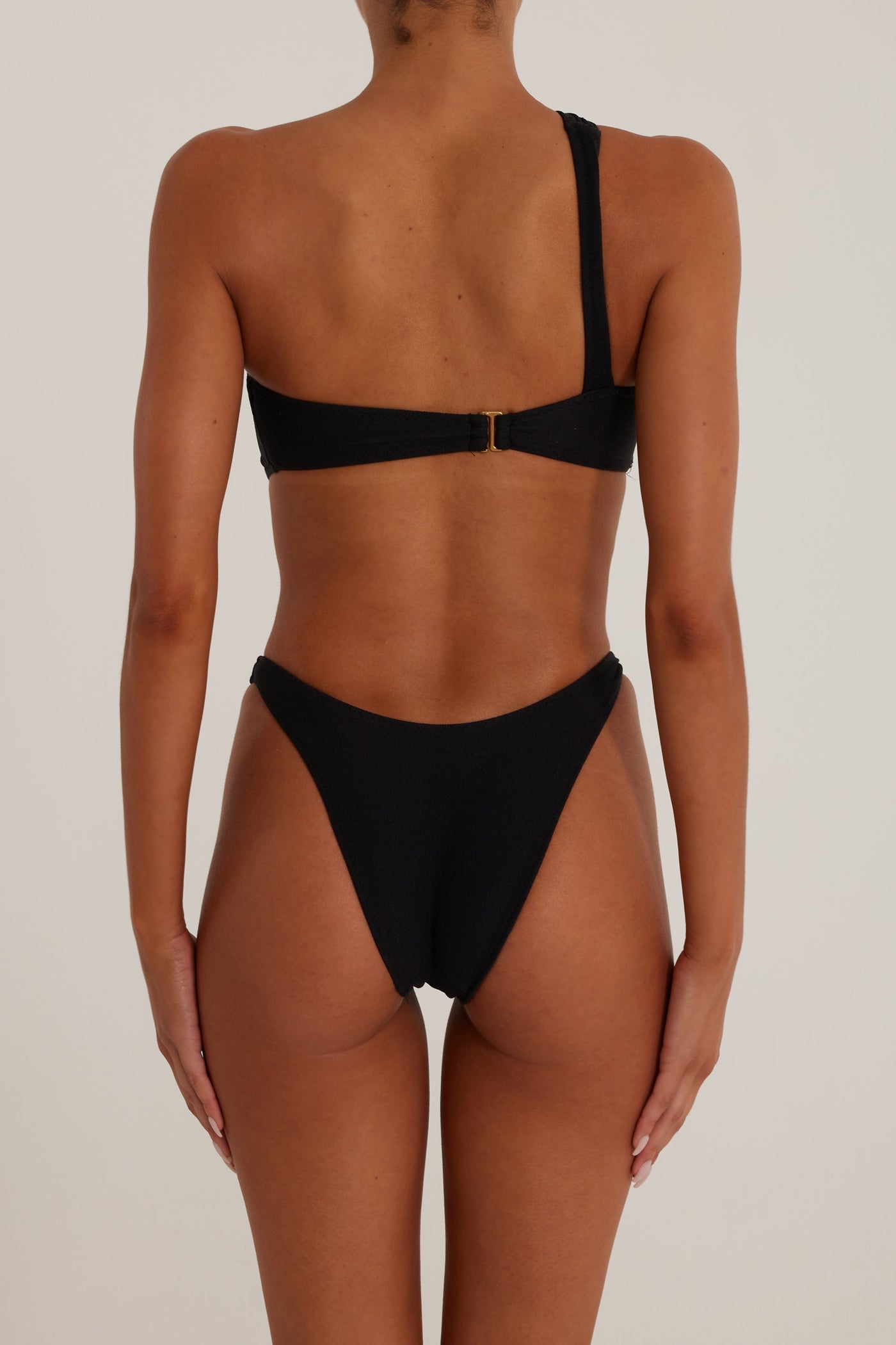 Spiral One Shoulder One Piece (Faux Suede Black) - Celestial Couture