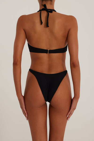 Spiral Halter One Piece (Faux Suede Black) - Celestial Couture