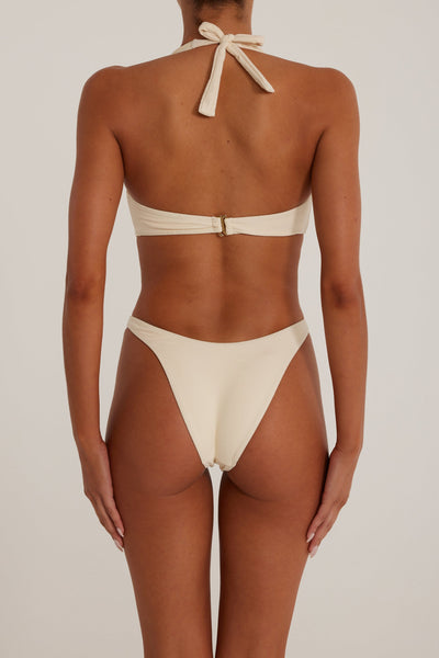 Spiral Halter One Piece (Faux Suede Cream) - Celestial Couture
