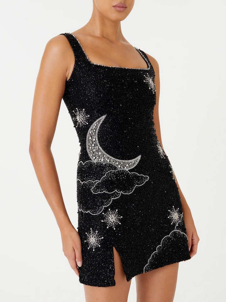 Sylvia Rhinestone Embellished Sky Mini Dress - Celestia Couture