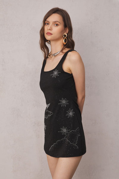 Sylvia Rhinestone Embellished Sky Mini Dress