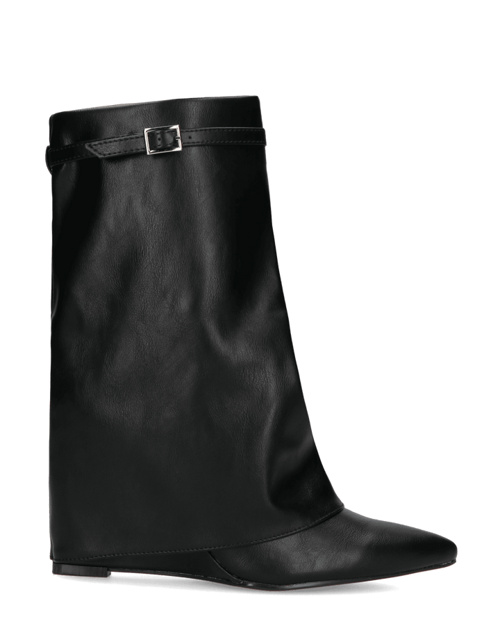 TAINA - stivaletti bassi neri con risvolto e zeppa