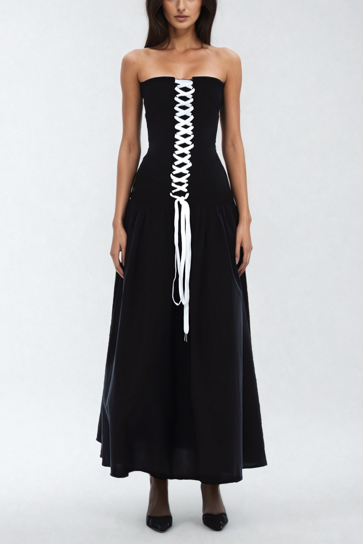 Tamara Lace Up Strapless Maxi Dress - Celestia Couture